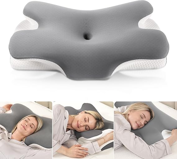 MULISOFT Memory Foam Pillow, Cervical Pillow, Neck Pillow, Ergonomic Pillow | Ergonomic Side Sleeper Pillow for Back, Side & Stomach Sleepers, Removable & Washable Cover, 66.8×36.5×10/12 cm, P-105 Grey