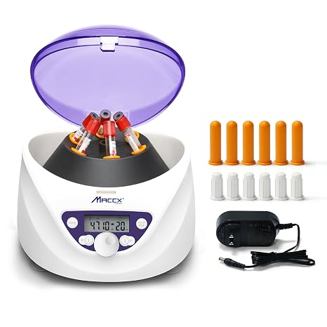 Lab PRP Benchtop Centrifuge Machine, Speed Range from 300-5000RPM, Rotor for 1.5-5mL/7mL/10mL/15mL/ x6 Tubes, Max. RCF 2600xg Low Speed PRF Benchtop Centrifuge, CEN-001