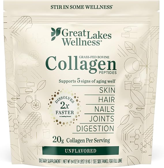 Great Lakes Wellness Collagen Peptides Powder, Unflavored, 64 oz