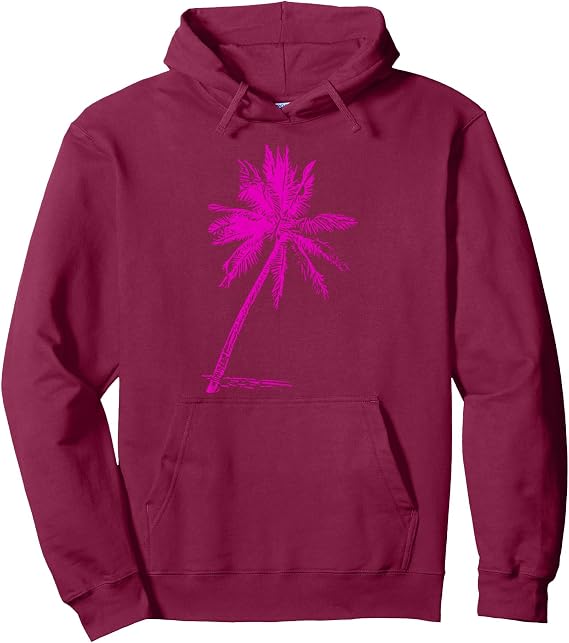 Pink Palm Beachwear Beach Outfit Surfing Retro Palm Tree Pullover Hoodie