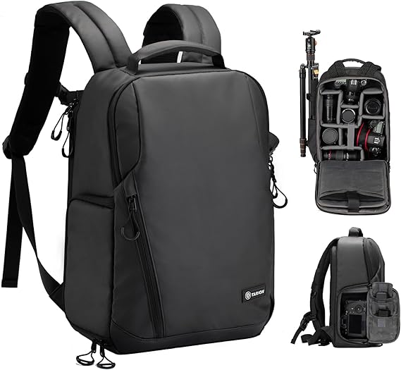 TARION Urban Camera Backpack for Photographers Compact 12.5L Black TRL | Side Access, Water-repellent, 14in Laptop Compartment, Padded Back Support, Rain Cover, for Outdoor Phtography Travel