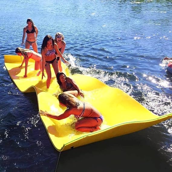 Betterland 18 Ft Floating Lily Pad, Water Mat, 3 Layers XPE Foam for Beach, Ocean, Recreation and Relaxing Roll-Up Floating Mat, Lily Mat for Pool Float for Party (Yellow)