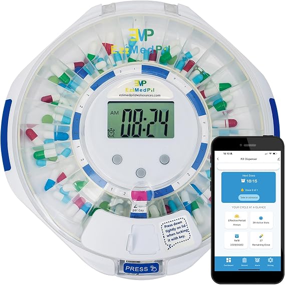 EziMedPil Bluetooth Automatic Pill Dispenser with App Setup for Caregivers