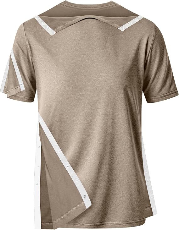 Shoulder Surgery Recovery Shirts Unisex Post Surgery Shirt Left and Right Side Snap Access Recovery T Shirt for Women Men (Medium, brown-73)