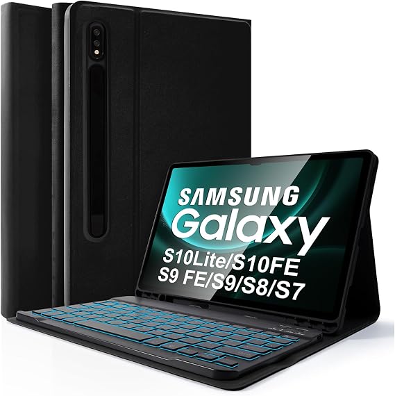 LAMA Backlit Keyboard Case for Samsung Galaxy Tab S10 Lite/S10 FE/S9 FE 10.9'', Detachable Wireless Keyboard Case for Galaxy Tab S9/S8/S7 11'', Lightweight Stand Cover with Built-in S Pen Holder, BK