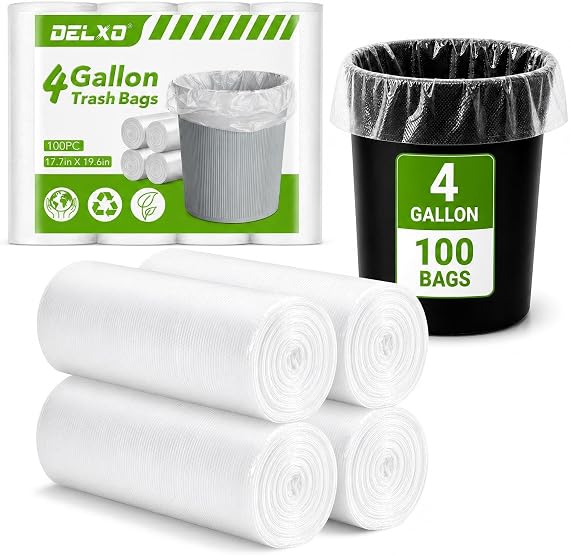 Delxo Small Trash Bags 4 Gallon, Clear Unscented Bathroom Trash Bags