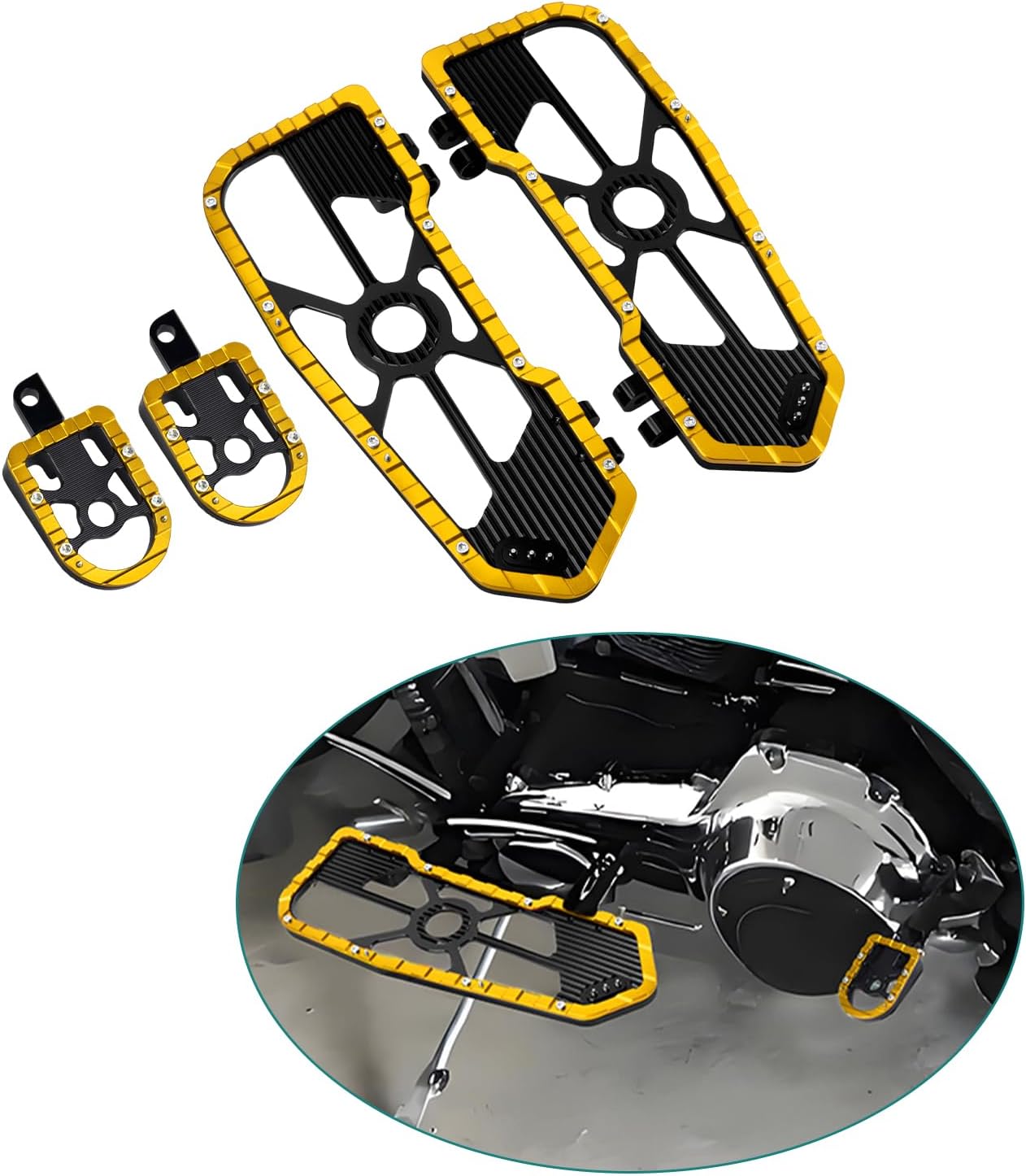 Motorcycle Front Rear Floorboard Footboard Fit For Harley Touring Road King Road Glide Street Glide Electra Glide Ultra Limited 1984-2025 (Yellow Front & Rear Floorboards Set)