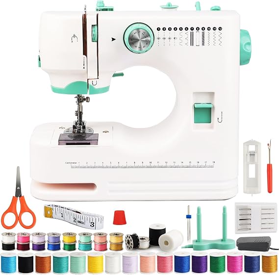 Sewing Machine with 12 Built-in Stitches, Dual Speed, Foot Pedal Control, Compact & Lightweight Sewing Machine Kit for Beginner,Ideal for Garments, Home Textiles & DIY Crafts