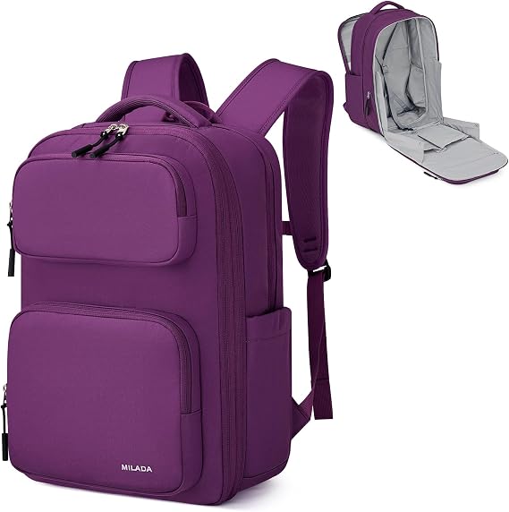 MILADA Travel Backpack for Women Expandable 28L to 39L, Fits 17" Laptop | Airline Approved Carry-On, Personal Item Backpack, Lightweight Water-resistant Business Rucksack Weekender Bag, Black