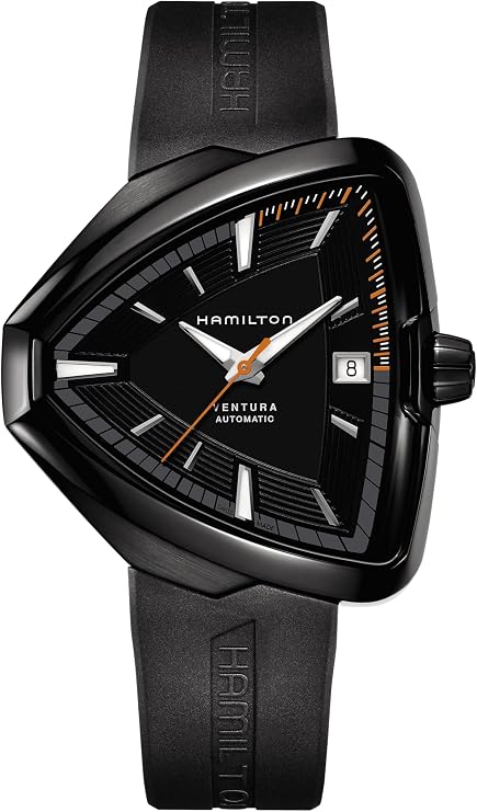 Hamilton Ventura Automatic Men's Watch, 42mm x 45mm Stainless Steel Case, Swiss Made, Black Dial Analog Wrist Watch for Men, 50m Waterproof, Sapphire Crystal, 3-Hand Movement, Rubber Strap