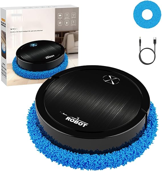 Robot Mop, Quiet Smart Mopping Robot Cleaner Wet Mop for Hard Floor & Tile Cleaning with Wet&Dry Pads, Robot Vacuum Cleaner and Mop, Robotic Vacuums Household Cleaning Supplies USB Rechargeable,Black