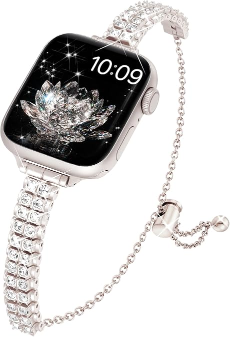 Slim Bling Band Compatible with Apple Watch Bands for Women 38mm 40mm 41mm 42mm 44mm 45mm 46mm 49mm, Dressy Metal Bands for Apple Watch SE Band Series 11 10 9 8 7 6 5 4 3 2 1, Ultra 3/Ultra 2/Ultra