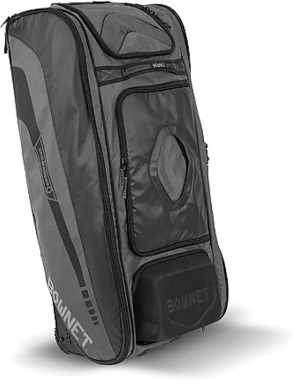 Bownet Commander Rolling Catcher's Gear Bag with Wheels Baseball & Softball Equipment Bag for Travel Ball, Youth & Adult, 14 Pockets, Molded Helmet Case, Airline Approved