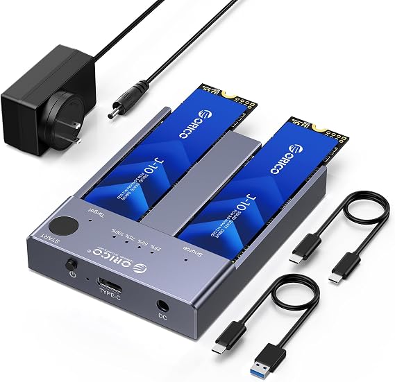 ORICO M.2 NVMe Docking Station Dual-Bay SSD Cloner USB A/C to NVMe SSD Enclosure Aluminum M.2 Duplicator for PCIe M-Key SSDs Max Up to 8TB Tool Free-M2P2