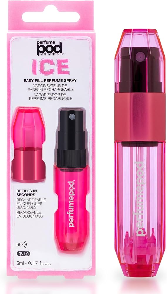 Travalo Perfume Pod Ice Travel Perfume Atomizer - High Definition Mini Pump Sprayer - TSA Approved - Easy Fill - Leak Proof - Perfect Pink - 0.6oz