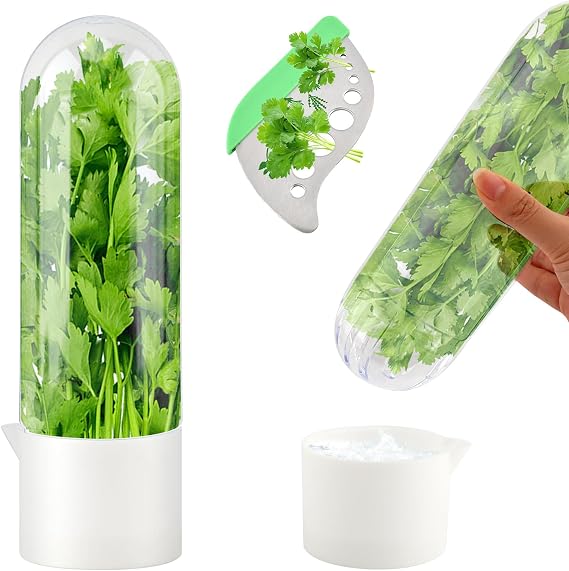 Herb Saver for Refrigerator With Herb Stem Stripping Tool