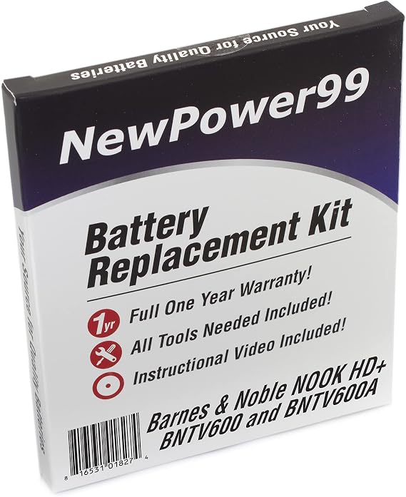 Battery Kit for The Barnes and Noble Nook HD+ BNTV600 and BNTV600A with Free Tools, Video Instructions, and Long Life Battery from NewPower99