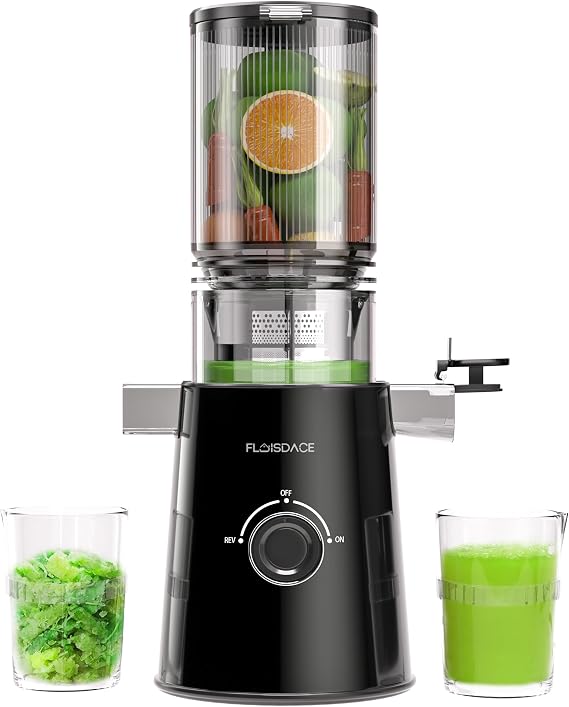 Cold Press Juicer, Slow Masticating Juicer Machines with 5" Feeding Chute Fit Whole Fruits&Vegetables, Stainless Steel Slow Masticating Juicer Easy to Clean, 99.6% Juice Purity, 1.5L Capacity-Black