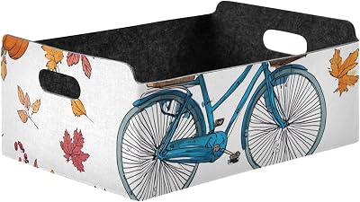 susiyo Autumn Pumpkins Bicycle Print Pattern 2 Pack Storage Baskets Collapsible Felt Storage bin Foldable Shelf Drawers Organizers Bins organizie Box with Handles for Kids Toy Books Clothes Makeup Jun