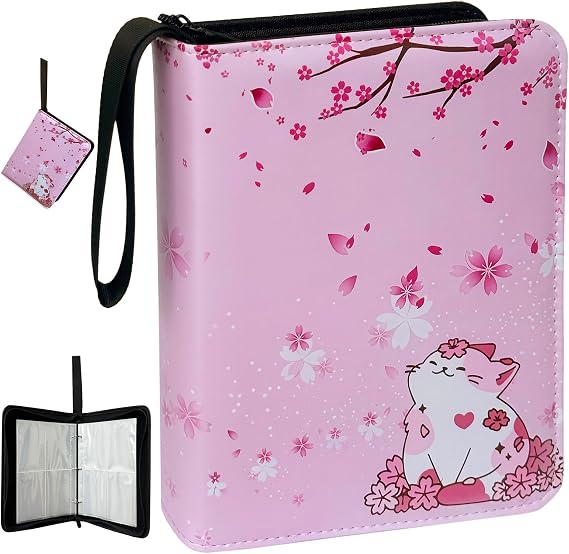 4 Pocket Card Binder with Zipper, 50 Sheets 400 Pockets Card Guardian Binder, PU Waterproof Card Collection Folder Portable Trading Card Album (Pink)