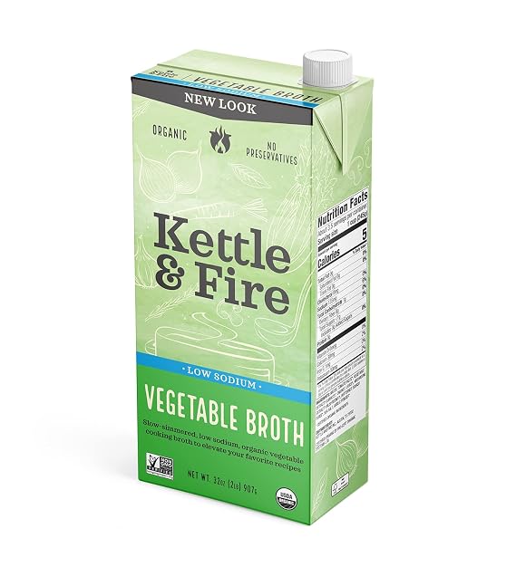 Kettle & Fire Organic Vegetable Cooking Broth Low Sodium, 32 Ounce