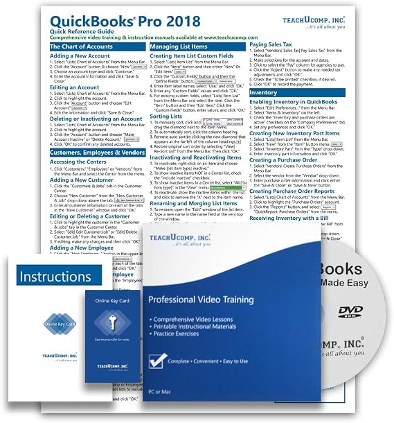 TEACHUCOMP DELUXE Video Training Tutorial Course for QuickBooks Desktop Pro 2018- Video Lessons, PDF Instruction Manual, Quick Reference Guide, Testing, Certificate of Completion