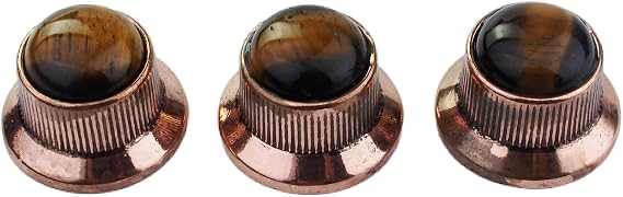 Guyker Top Hat Guitar Bass Potentiometer Control Knobs with 6mm Dia. Shaft Pots - 3PCS Zinc alloy Bell Speed Tone Volume Knob Replacement Part, (Tiger-Eye Top, bronze)