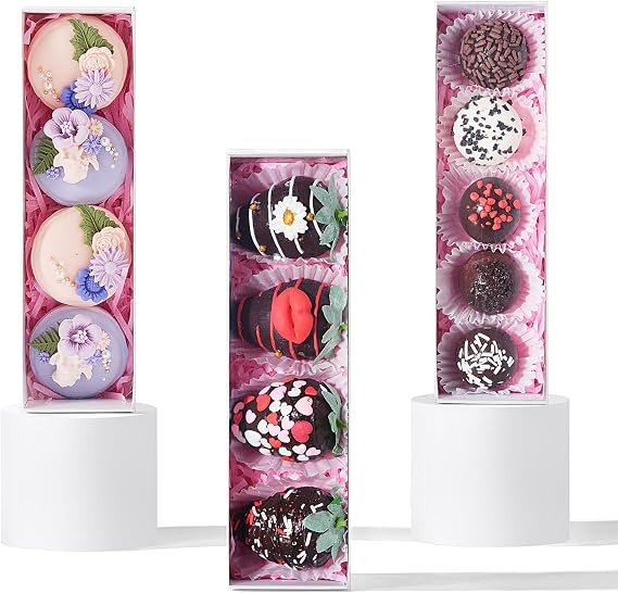 50Pcs 8x2.2x2 Inches Chocolate Covered Strawberry Boxes, Mcaron,Truffle,Chocolate Boxes Empty & Bakery Boxes for Cake,Strawberry,Dessert,Bonbon & Party Favors