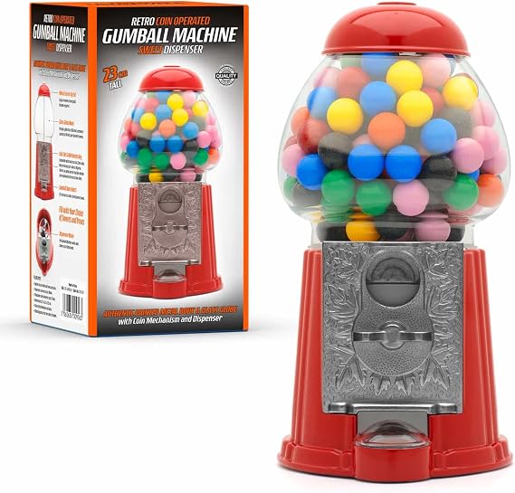 CKB LTD Retro Coin Operated Chewing Gum Machine Candy Dispenser - Chewing Gum Machine Round Chocolates Chewing Gums Mixed Snacks Nuts Treats Coin Storage Small H23 cm Red