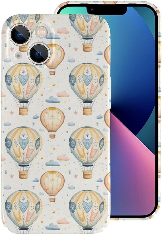 Compatible with iPhone 13 Case Rugged - Retro Hot Air Balloon A Print 6.1 Inch Pc Hard Shell Cover Compatible with iPhone 13 Phone Case for Women Men, Anti-Scratch Shockproof