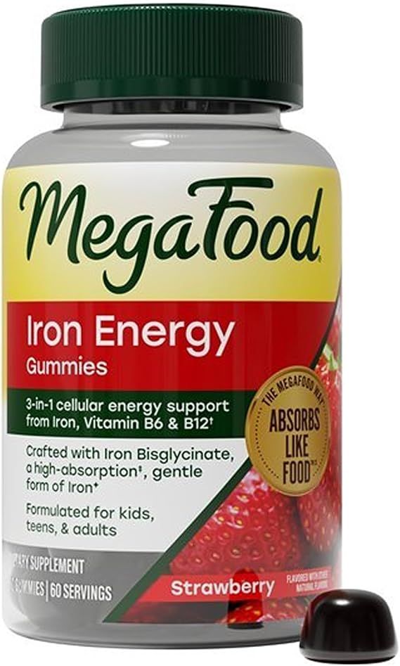 MegaFood Iron Energy Gummies, Energy Support, Vegan, Strawberry, 60 Gummies