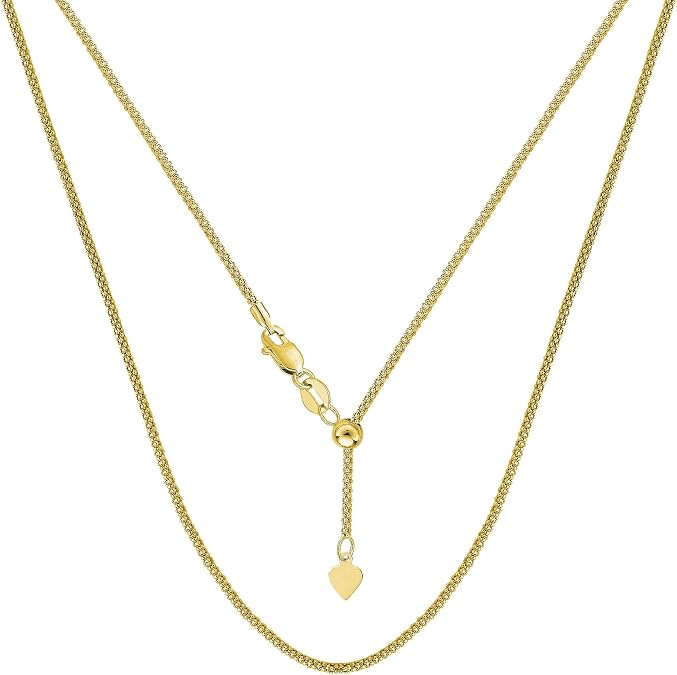 Jewelry Affairs 14k Yellow Real Gold Adjustable Popcorn Link Chain Necklace, 1.3mm, 22"