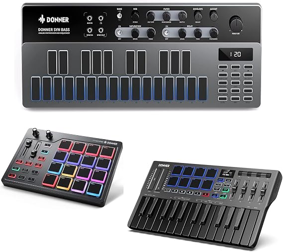 Donner DMK 25 Pro MIDI Keyboard + Essential B1 Synthesizer + Starry MIDI PAD