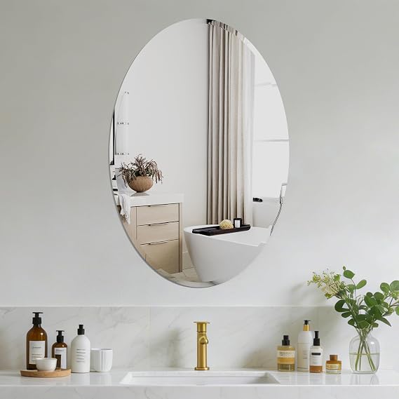 Oval Bathroom Mirror,16X24 inch Oval Frameless Mirror, Frameless Mirrors for Bathroom,Beveled Bathroom Mirror.