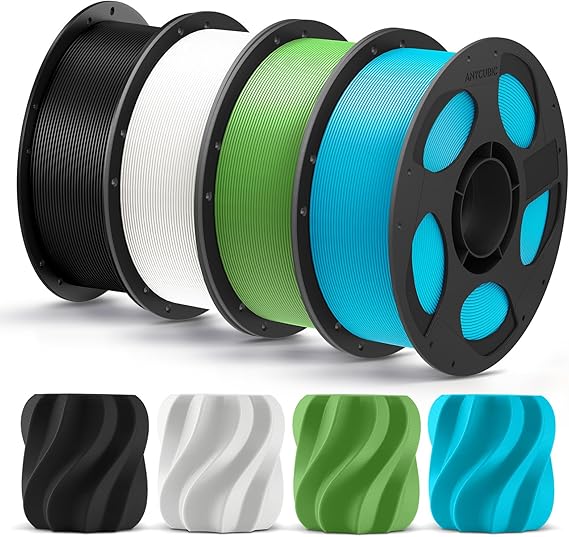 ANYCUBIC PLA Plus (PLA+), 3D Printer Filament 1.75mm Bundle, High Toughness, Dimensional Accuracy +/- 0.02mm, 4 Pack 1KG Reusable Spool, Black, White, Spring Leaf, Tropical Turquoise
