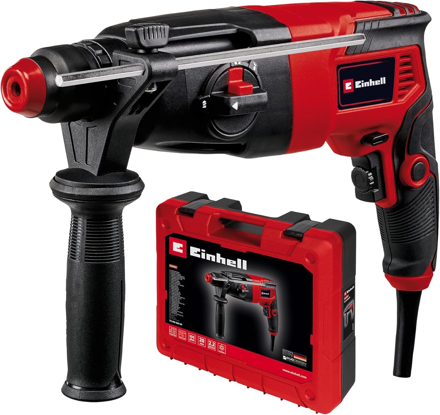 Einhell Rotary Hammer Drill TC-RH 620 4F | SDS Plus 4-in-1 Drill - Drilling / Pneumatic Impact Drilling / Chiseling With and Without Lock | 620W, 2.2 Joule Impact Force, Electronic Speed Control