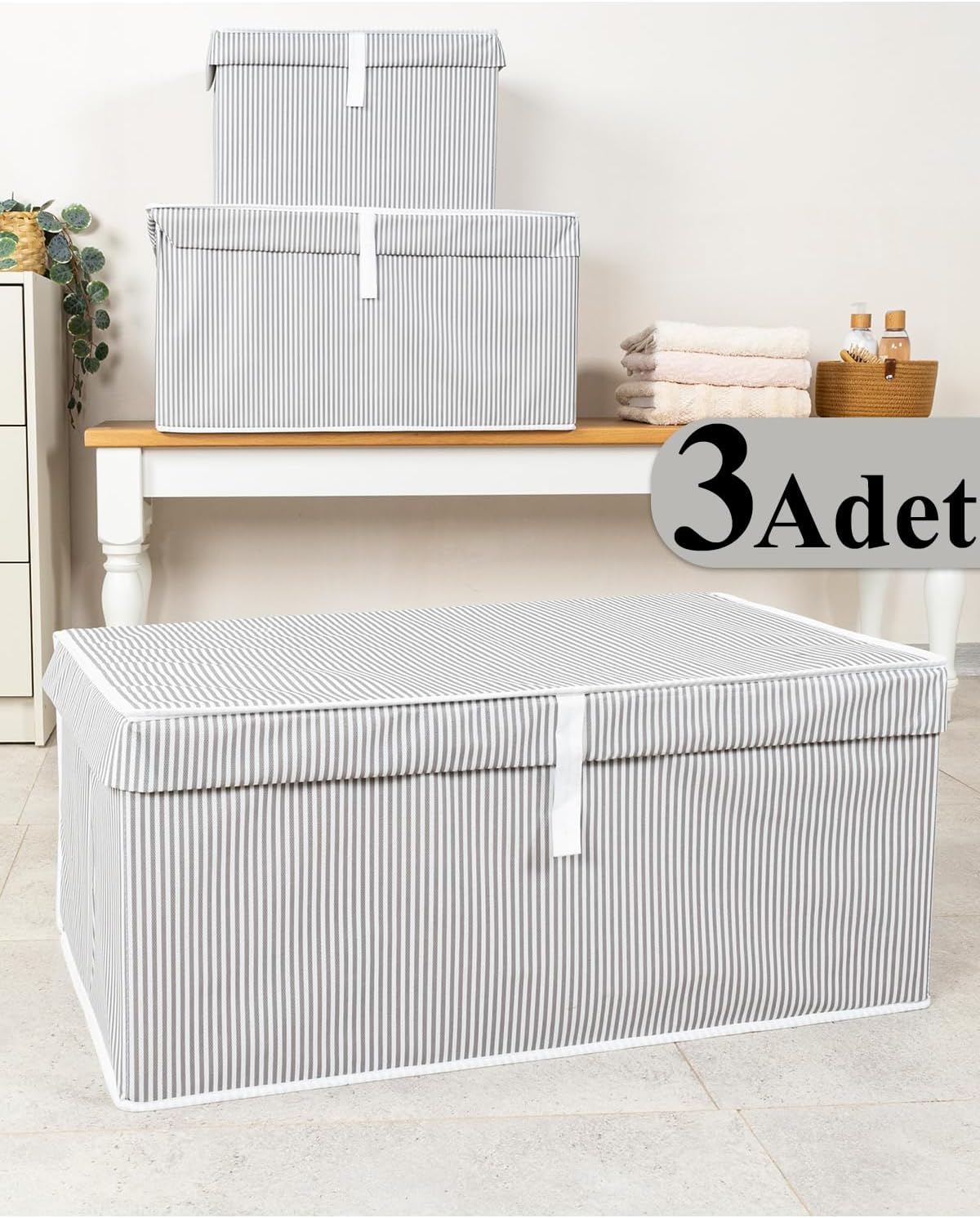 Market Gate Multi-Purpose Organizer Crate Type Box with Lid Hurch Organizer Set of 3 Grey, Mega Plus 70 x 40 x 30