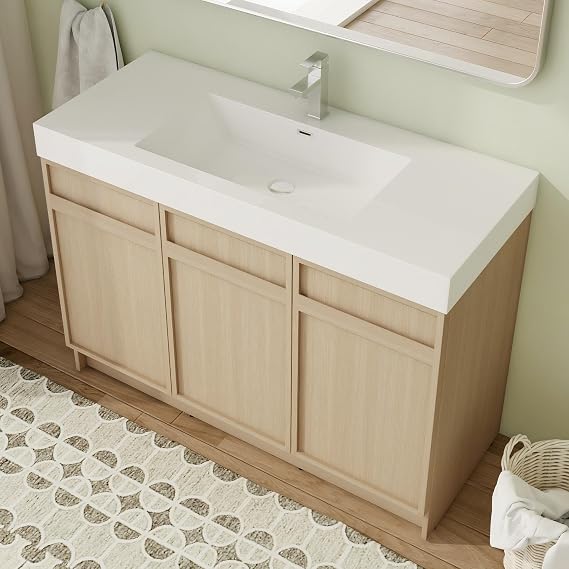 48" Bathroom Vanity with Sink,48 Inch Freestanding Vanity,Single Sink Floor Stand Vanity Combo, Modern Brown Bathroom Vanity Set with 3 Doors