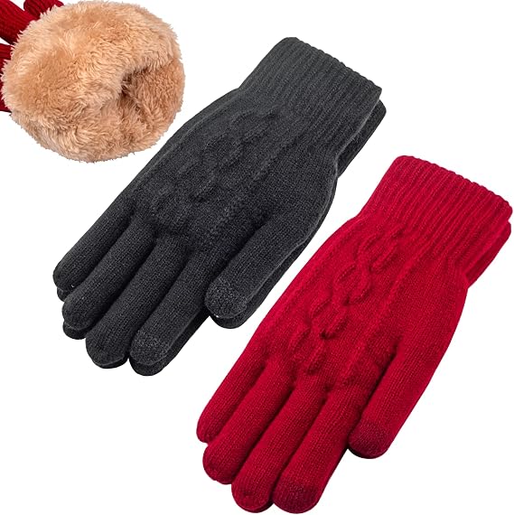 FENELY Women's Winter Warm Touch Screen Gloves Womens Thermal Cable Knit Wool Fleece Lined Gloves for Cold Weather