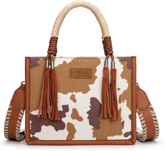 Montana West Wrangler Tote Bag Cow Print Western Satchel Bags for Women Rustler Fringe Purse