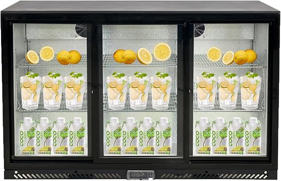 Commercial Beverage Back Bar Cooler, ETL Restaurant Upright under counter Stainless Steel 3 Slide Glass Door Display Merchandiser, LED Lighting Refrigerator, 53" W 11.3 cu. ft.