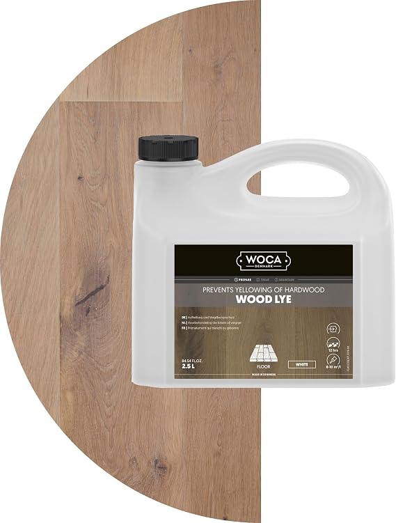 WOCA Denmark Wood Lye Scandinavian Light Wood Stain for Whitewashing & Driftwood Effect White, 2.5L Reduces Yellowing on Indoor Wood