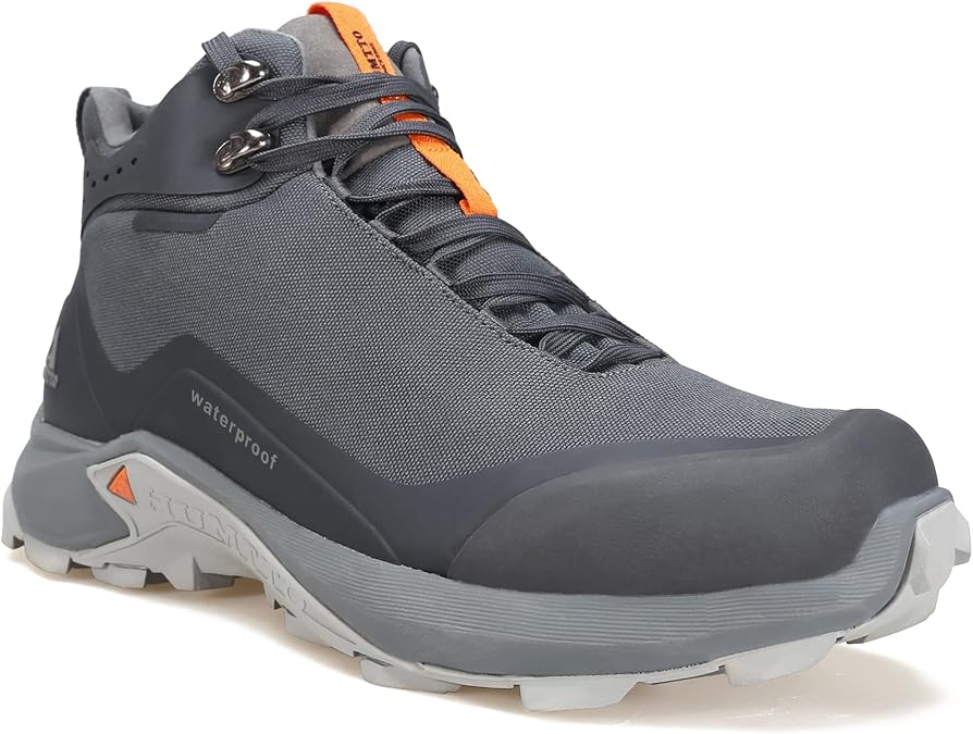 HUMTTO Men's All Terrain Waterproof Hiking Boots Lightweight Breathable Outdoor Ankle Boots Trekking Hiking Shoes, Grey, 24