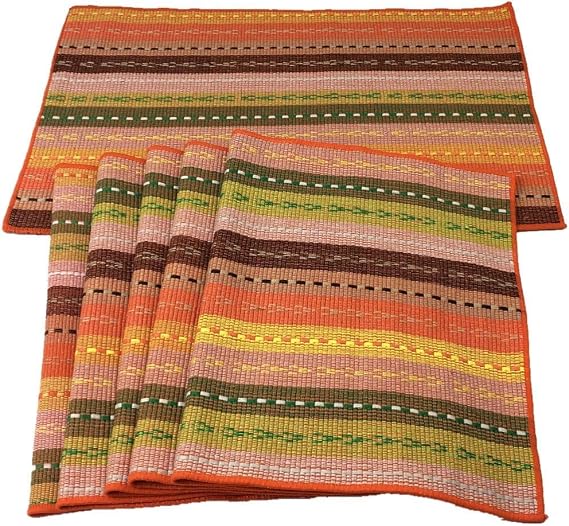 WAZAIGUR Hand Woven Cotton Placemats Set of 6, Orange