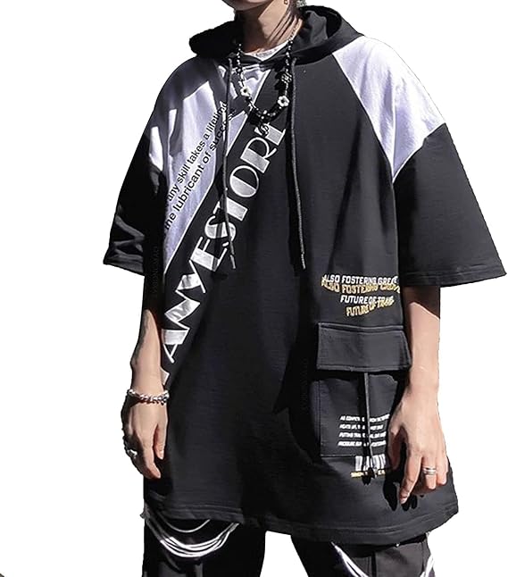 XYXIONGMAO Men's Short-Sleeved T-Shirt Casual Loose Couple Hoodies Unisex Black Streetwear Hip Hop Tees Shirts for Men