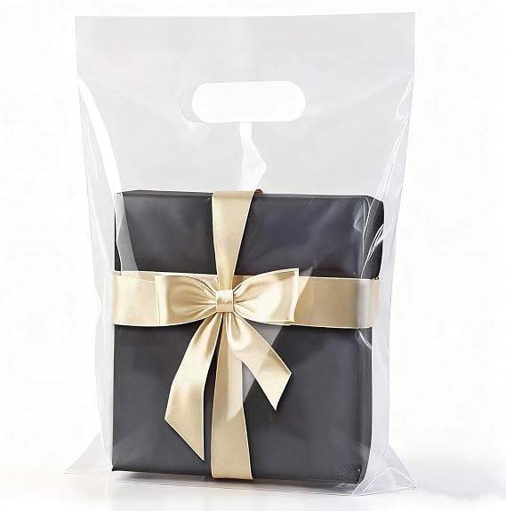 KEEPARTY 60 Clear Plastic Bags With Handles 12"x15" Perfect for Retail and Merchandise Clear Gift Bags for Boutiques and Small Businesses Gift and Trade Show Thank You Bags