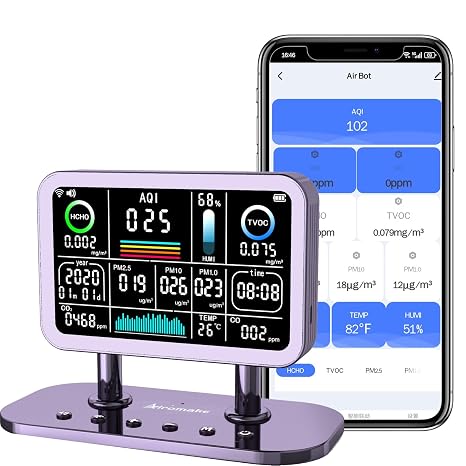Air Quality Monitor Indoor,16 in 1 Smart Air Quality Monitor 6" Indoor Air Quality Meter VOC, AQI, HCHO, CO, Alarm, PM1.0, Temp, HUMI&CO2 PM2.5 Monitor,Indoor Air Quality Test for Home WiFi-Connect
