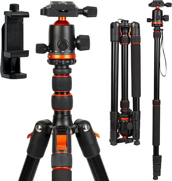 LINKCOOL 70" Aluminum Lightweight Tripod & Monopod with Ball Head, Quick Release Plate, Adjustable Height for DSLR, Camera, Phone - 15kg/33lbs Load Capacity