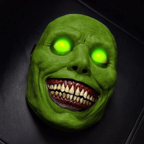 Devil Cosplay Mask, Halloween Mask, Halloween Mask, Headpiece for Disguise, Face Cover Laughing, Evil Scary Mask. Adult masquerade ball school festival cultural festival event haunted house art festival breathable green face, green eyes parallel import goods