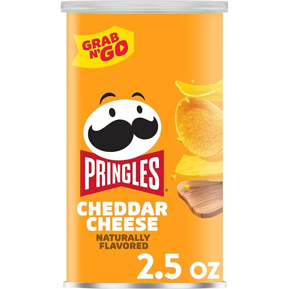 Pringles Potato Crisps Chips, Lunch Snacks, Office and Kids Snacks, Grab N' Go Pack, Cheddar Cheese, 2.5oz Can (1 Can)
